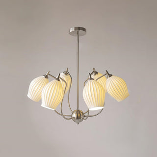 Flower chandelier ceramic finish warm ambient pendant close-up