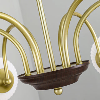 Contemporary cream glass chandelier ambient — ribbed warm glow