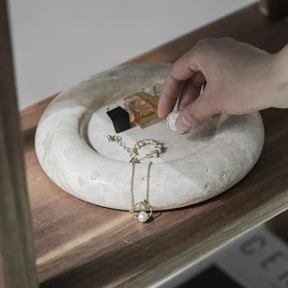 travertine stone plate earthworks luxury round handmade stone tray detail