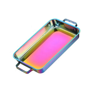 flat bottom grill tray stainless steel rainbow deep dish eco friendly cookware front view