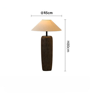 Japanese Ceramic Floor Lamp – Sculpted Base With Beige Fabric Lampshade & Touch Switch