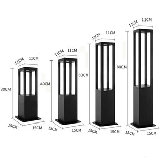 Modern Garden Lamp – Black Aluminium Bollard Light with Tempered Glass Illumination