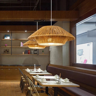 Japanese Pendant Lamp – Handcrafted Braided Metal Shade with Warm Ambient Light