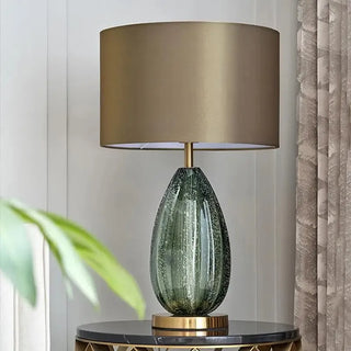 Vintage Bedside Lamp – Striated Glass Table Lamp with Gold Aluminium Base