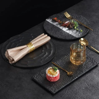 luxury ceramic plates earthworks handcrafted porcelain dinnerware elegant tableware set close-up