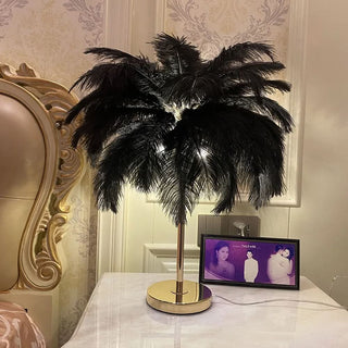Feather Table Lamp – Decorative Ostrich Feather Lamp with Touch Control Lighting