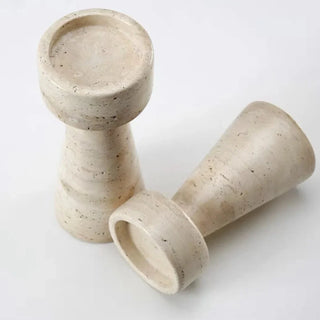 travertine stone candle holder set handmade modern candle stand earthworks side view