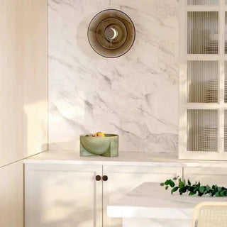 Gino wall lamp with stained glass disc — walnut plated sconce