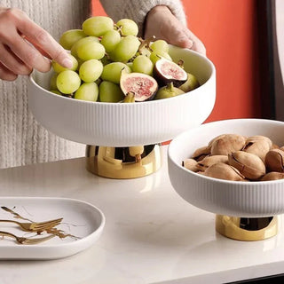luxury ceramic bowl earthworks handcrafted french high footed porcelain fruit dish angle view