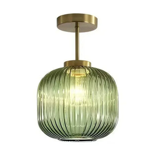 Retro Glass Ceiling Light – Ribbed Glass Lamp with Adjustable Brightness for Living Room
