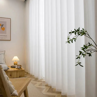 white sheer curtain opaque window drapes polyester woven panels lifestyle view