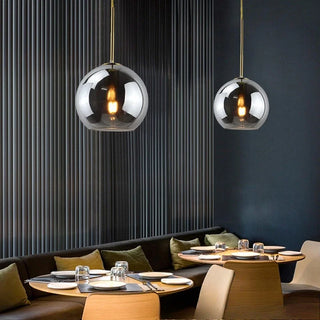 Smoked Glass Pendant Light – Modern Pendant Light with Iron Finish Fixture for Dining Room