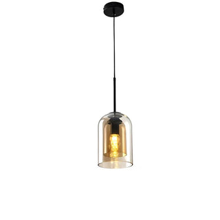 Rust-colored double glass pendant light with adjustable cord