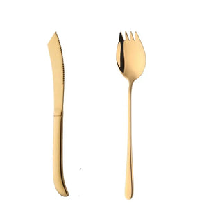 designer cutlery set stainless steel 4 piece spork flatware luxury dining utensils front view