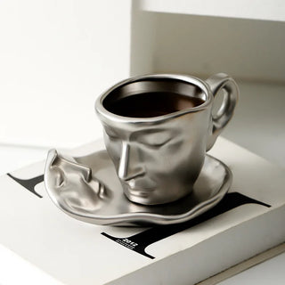 ceramic art mug handcrafted face figure cup 260ml durable drinkware lifestyle view
