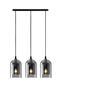 Two-tone smoky glass pendant hanging in a modern living room