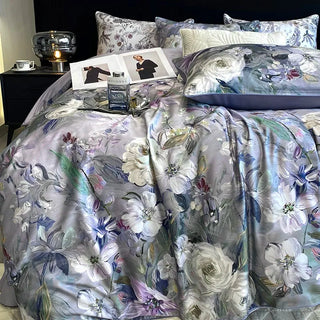 egyptian cotton duvet cover blossom floral bedding set 600tc luxury sheets angle view