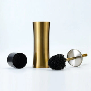 gold brass long handle rust resistant stainless steel toilet brush bathroom close-up