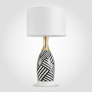 Chic Table Lamp – Zebra Pattern Ceramic & Gold Metal with Soft Fabric Shade