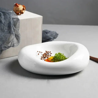 ceramic plate bowl earthworks handcrafted porcelain dinnerware smooth chunky dish side view