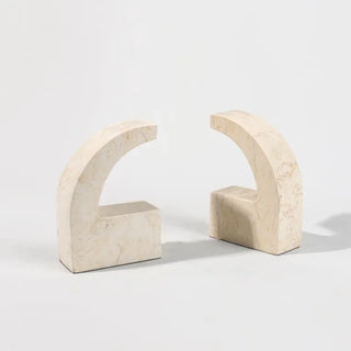 marble bookend set abstract beige handcrafted stone bookends for shelves close-up
