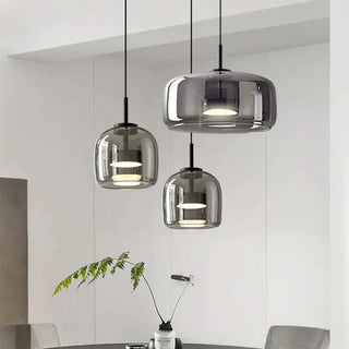 Gray Pendant Light – Modern LED Hanging Lamp With Adjustable Height