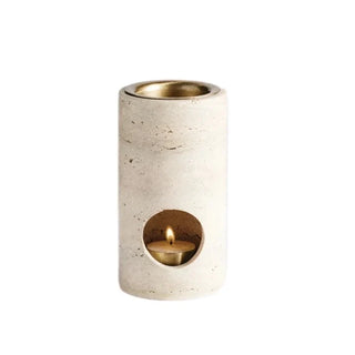 travertine stone diffuser handcrafted essential oil aroma burner honed surface front view