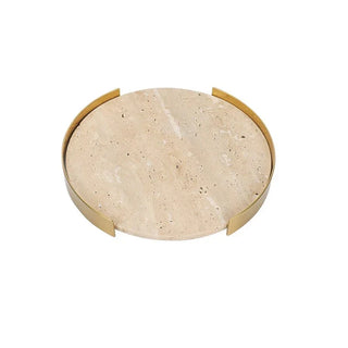 luxury travertine round gold stone tray handcrafted bathroom front view
