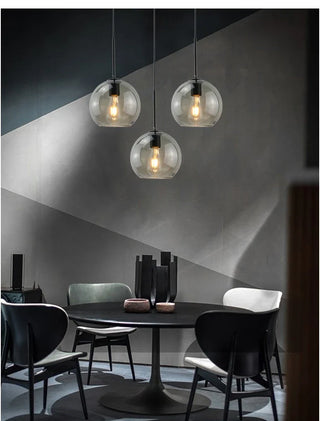 Smoked Glass Pendant Light – Modern Pendant Light with Iron Finish Fixture for Dining Room