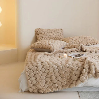 faux fur blanket plush rabbit fur throw cozy reading 600 thread count set view