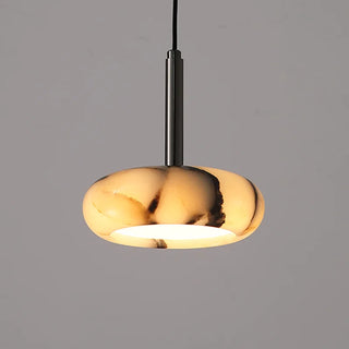 Natural Stone Pendant Light – Black Bedroom Lighting with Metallic Iron Finish