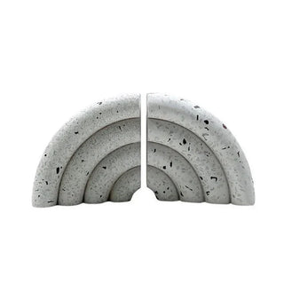 terrazzo marble bookends rainbow geometric circular arch stone holder front view