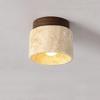 Travertine Ceiling Light – Modern Compact Capsule Lamp with Warm LED Ambiance