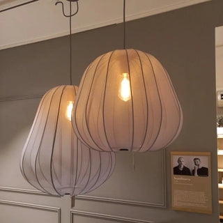 Soft fabric pendant from below — modern diffuser hanging light