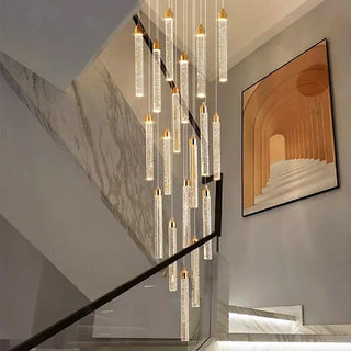 Gold Crystal Chandelier – Rotating Pendant Light for Large Space Lighting