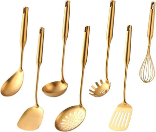 stainless steel cooking set gold eco friendly cookware doha kitchen tools close-up