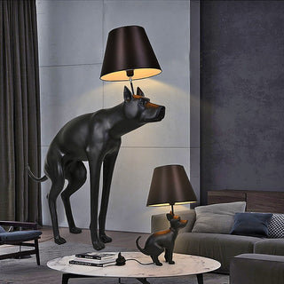 Resin dog lamp illuminated — LED warm cozy glow