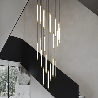 Copper Staircase Chandelier – Polished Copper Lighting with LED Flush Mount for Villas & Hotels