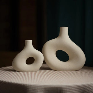 beige ceramic vase handcrafted porcelain vase modern minimalist home accent side view