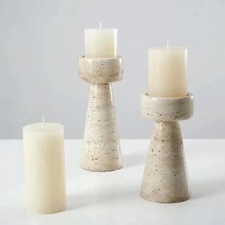 travertine stone candle holder set handmade modern candle stand earthworks close-up