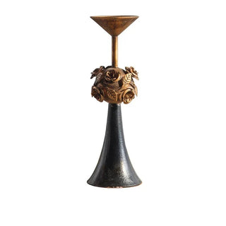 floral metal candlestick black iron candle holder copper accents front view
