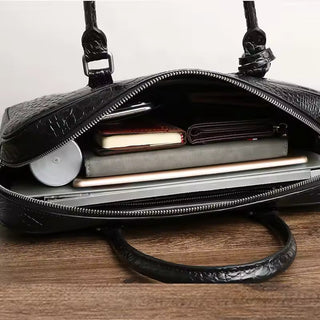 leather briefcase genuine cow leather 14 inch laptop messenger bag alligator pattern top view