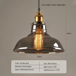 Smoked Glass Pendant Light - Modern LED Aluminium Lamp for Living Rooms