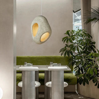 Artisan resin pendant lamp close-up — Scandinavian organic ceiling light