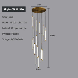 Copper Staircase Chandelier – Polished Copper Lighting with LED Flush Mount for Villas & Hotels