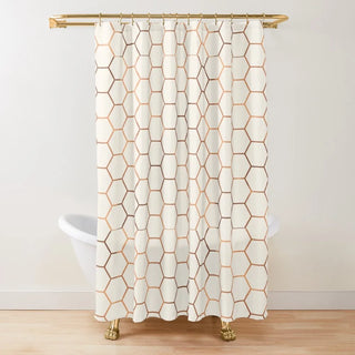 eco-friendly honey bronze hexagonal polyester waterproof shower curtain front view