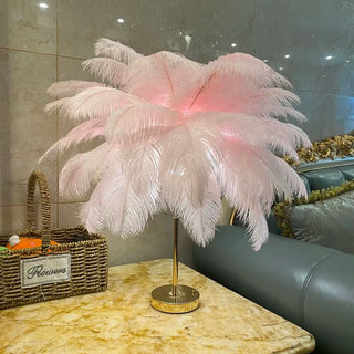 Feather Table Lamp – Decorative Ostrich Feather Lamp with Touch Control Lighting