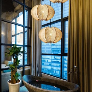Nordic Wooden Pendant Light – Scandinavian Pendant Lamp with LED Cord Suspension