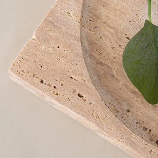 travertine stone tray earthworks handcrafted crete artisan stone serving plate side view