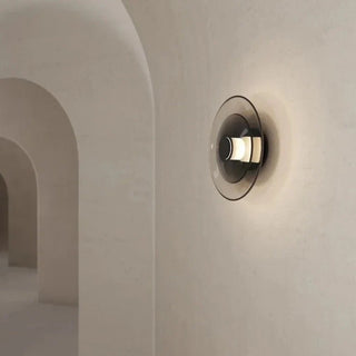 Smoke grey glass stone disc wall light — Italian luxury wall lamp